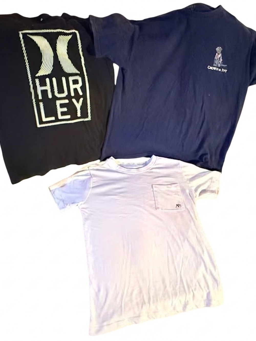 Hurley Black, Navy & White Three-Pack Graphic Pocket Tee Set